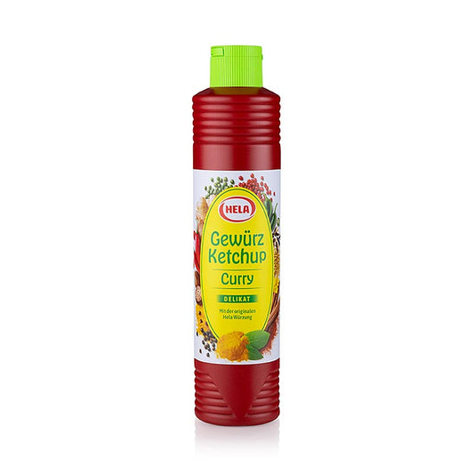 Het product HELA Kerrie kruidenketchup Delikat, 800 ml is een smaakvolle en veelzijdige ketchup gemaakt met kruiden en kerrie, verpakt in een fles van 800 ml