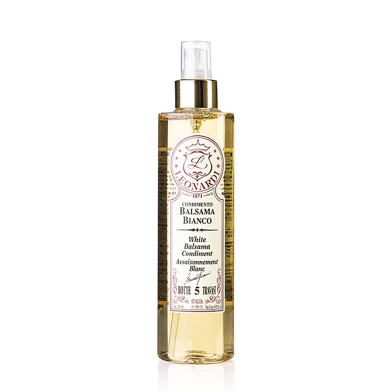 Balsamico Bianco Condimento, 5 jaar, eikenhouten vat, in verstuiver, Leonardi, 250 ml