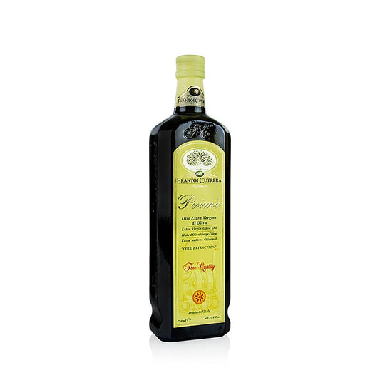 750 ml bottle of Frantoi Cutrera Primo Monti Iblei 100% Tonda Iblea extra virgin olive oil, first cold pressed, perfect for enhancing the flavors of your dishes