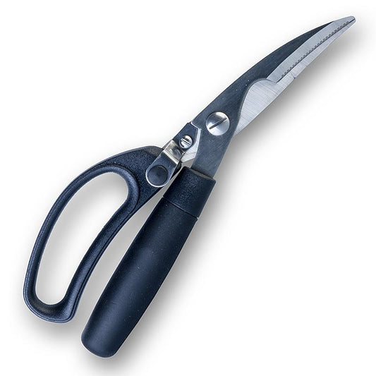 Pluimveeschaar van 23cm lang, gemaakt van roestvrij staal met kunststof softgrip