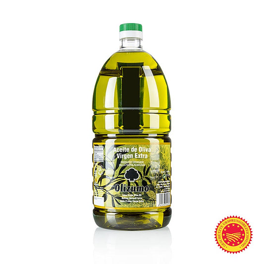 Extra virgin olive oil from Aceites Guadalentin, Olizumo DOP/BOB, made from 100% Picual olives, in a 2 liter bottle