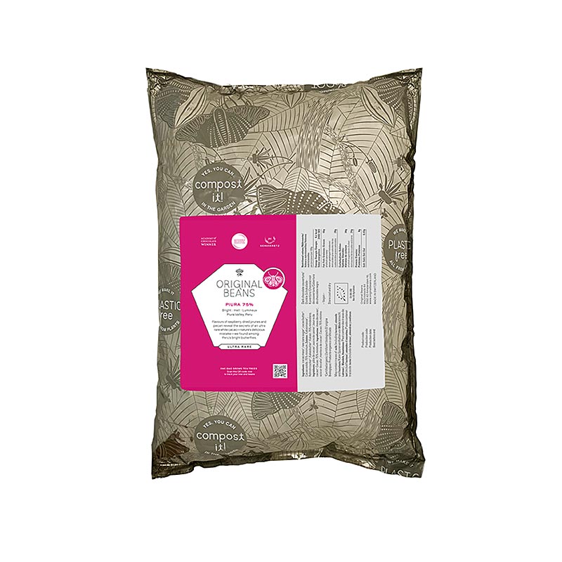 Piura Porcelana Peru, 75%, Bittere Couverture, Callets, Originele Bonen, BIO, 2 kg - hoogwaardige Peruaanse 75% pure chocolade, biologisch geproduceerd, in handige 2 kg verpakking