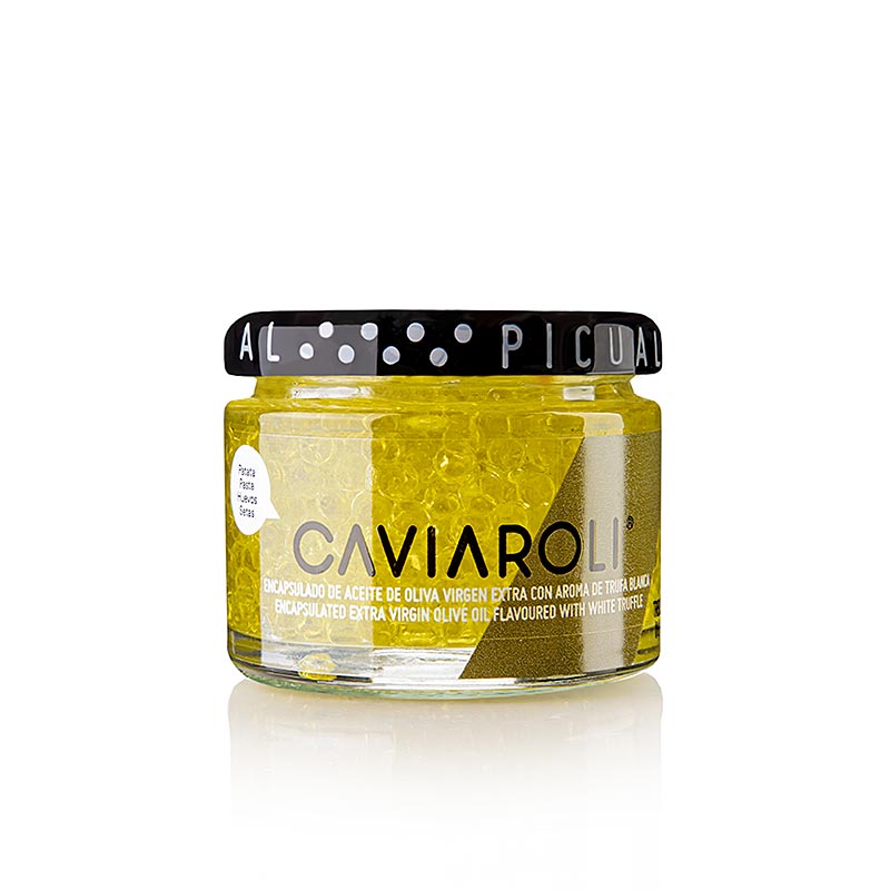 Caviaroli® olijfoliekaviaar, kleine pareltjes van olijfolie met aroma van witte truffel, 50 g