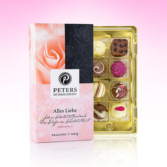 Truffel- & pralinémix, "Alles Liebe", met alcohol, Peters, 100 g, 8 stuks