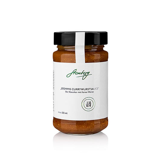 A 225 ml bottle of Stemberg's curryworstsaus, a savory and flavorful currywurst sauce