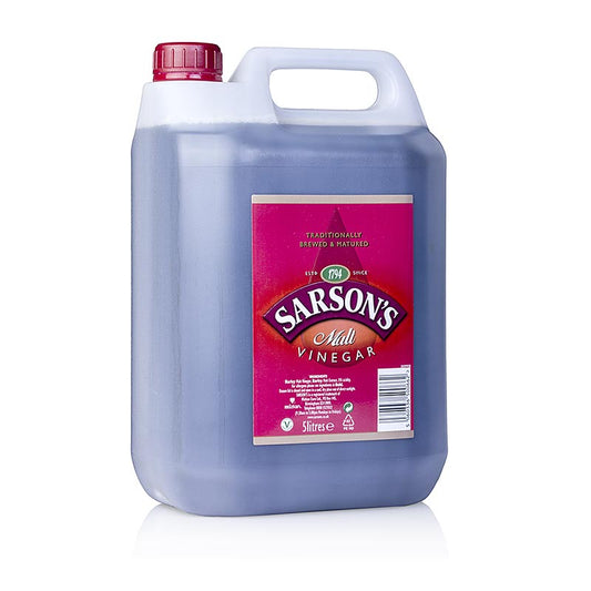 Large 5 liter bottle of Sarsons Moutazijn with 5% zuur content, perfect for culinary use and pickling