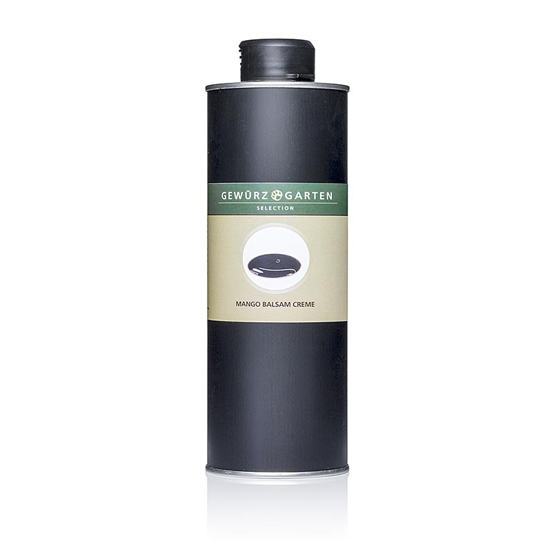 500 ml bottle of Gewürzgarten Mango Balsem Crème, a flavorful and aromatic vinegar preparation for culinary use