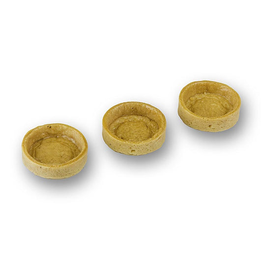 Handgemaakte gecoate Slim Line Snack Tartelettes, met een diameter van 35 mm en een hoogte van 10 mm, verpakt in een doos van 840 gram, in een hoeveelheid van 210 stuks