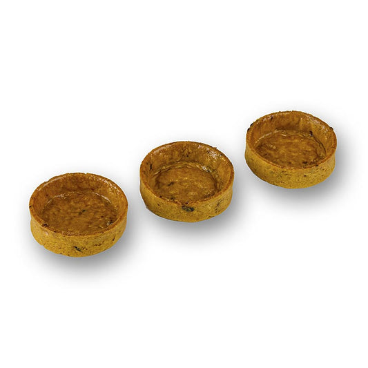 Verse Slim Line Snack Tartelettes gevuld met tomaat, gecoat en met een diameter van 35 mm en een hoogte van 10 mm, verpakt in een doos van 840 gram met in totaal 210 stuks