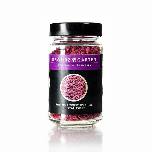 Close-up of Gewürzgarten gekristalliseerd rozenblaadjes product packaging, 140g