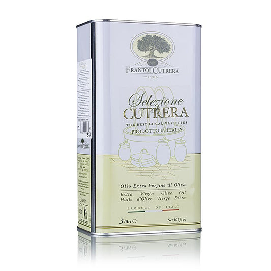 Extra virgin olive oil from first press, Frantoi Cutrera Selezione Cutrera, intense flavor, 3 liter bottle