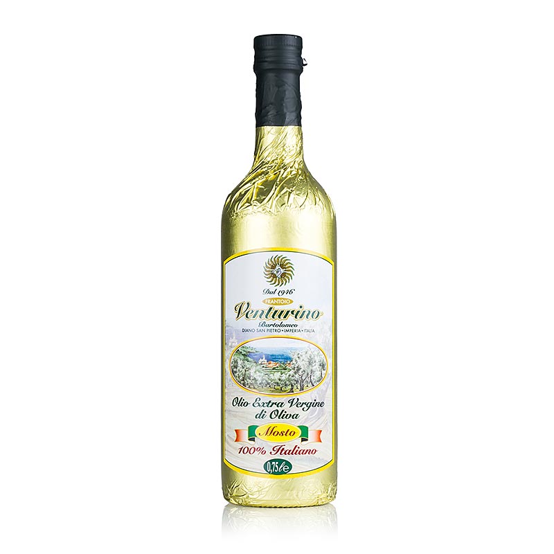 Extra virgin olive oil from first pressing, Venturino, made from 100% Italian olives, in a 750 ml bottle