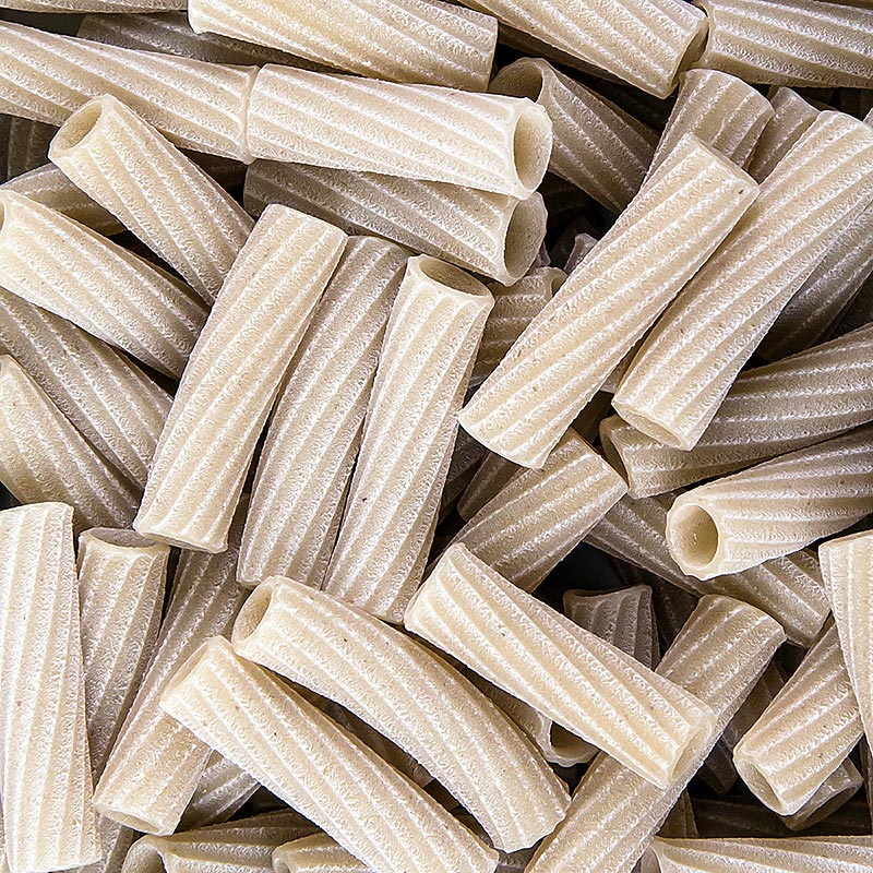  Long, hollow pasta tubes made from durum wheat semolina with added wheat germ from Morelli 1860 brand
