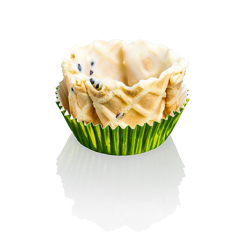 Waffle basket with black sesame seeds, coated, 40mm diameter x 25mm height, 120 pieces - ideal for serving desserts and snacks