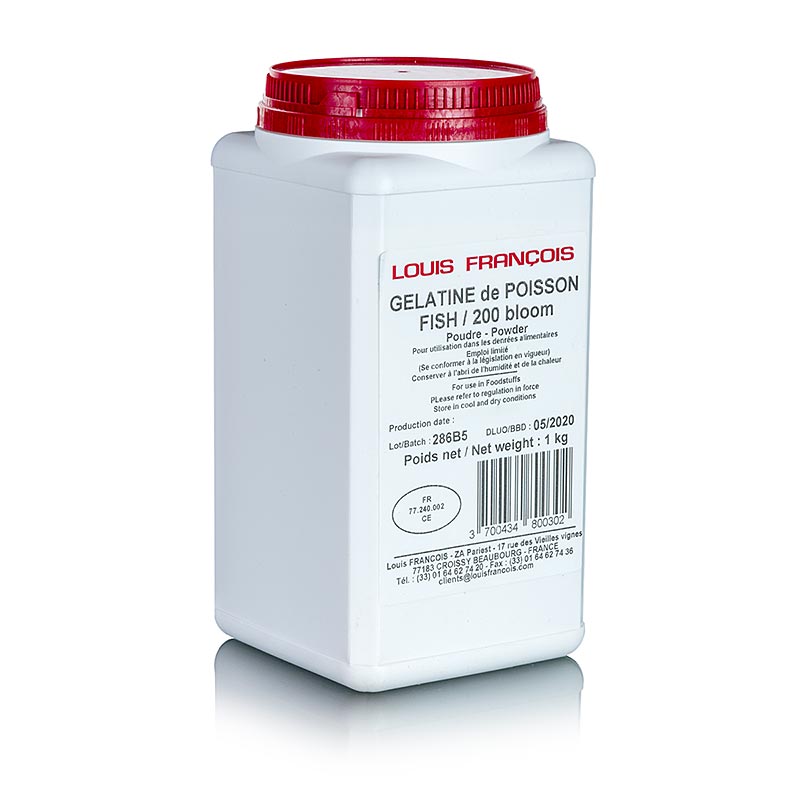 Gelatinepoeder, uit vis, 200 Bloom, Louis Francois, 1 kg, ideaal voor het maken van heerlijke desserts en gebak