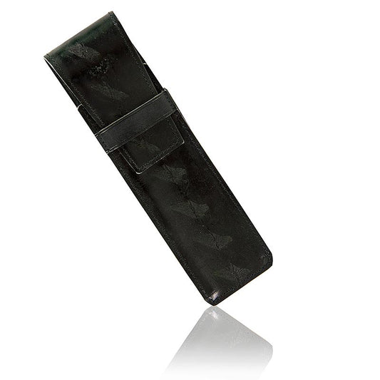 Zwarte etui gemaakt van steur- en koeienhuid, afmeting 16,5x4,5cm