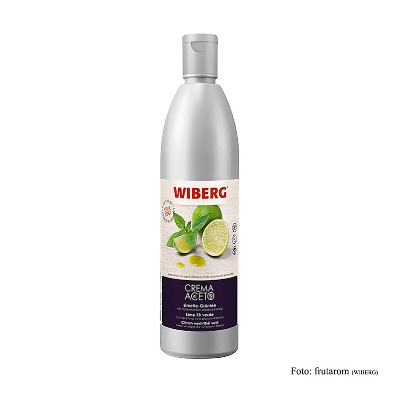 500 ml bottle of WIBERG Crema di Aceto, a delicious lime and green tea flavored vinegar dressing, perfect for enhancing your favorite dishes