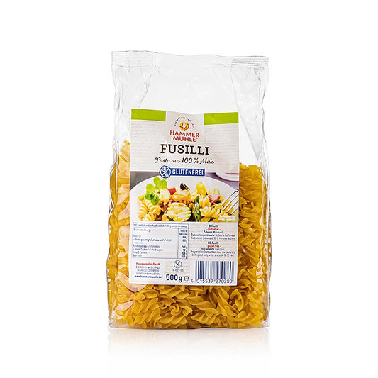 Maïs fusilli van Hammermühle, een lactosevrije en glutenvrije pasta van 500 g