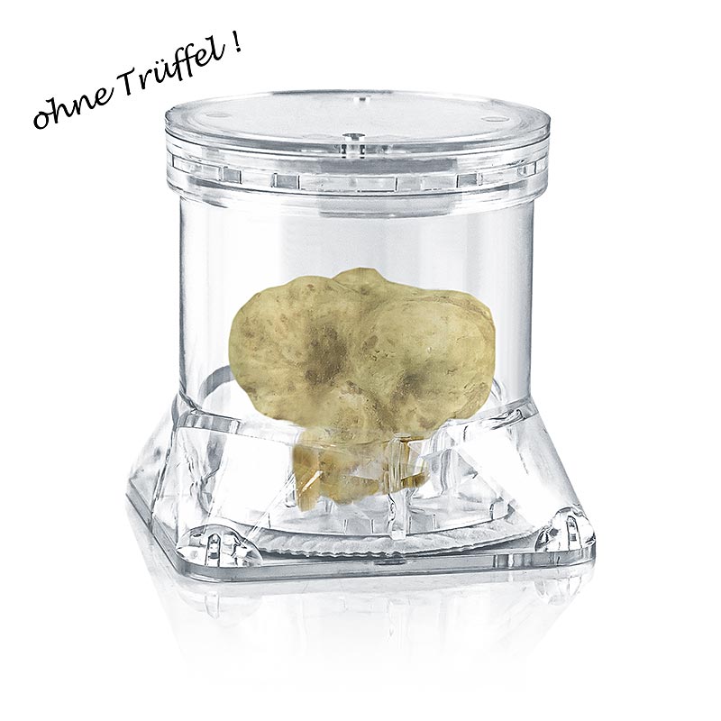 Tuber-Pack® truffelcontainer, transparante kunststof container met vlies en een diameter van 7 cm en een hoogte van 7 cm, verpakking van 1 stuk