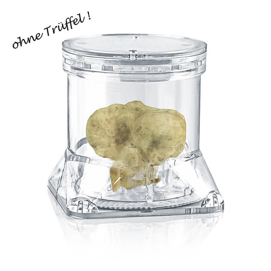 Tuber-Pack® truffelcontainer, transparante kunststof container met vlies en een diameter van 7 cm en een hoogte van 7 cm, verpakking van 1 stuk