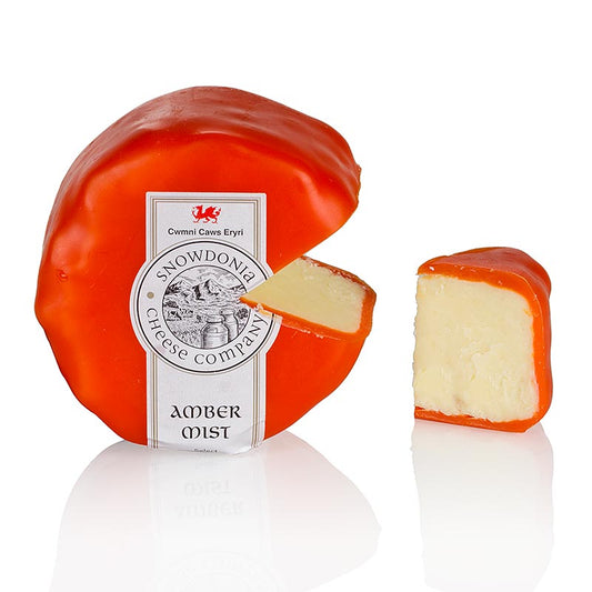 Snowdonia - Amber Mist, cheddarkaas met whisky, sinaasappelwas, 200 g - Een heerlijk blok cheddarkaas doordrenkt met whisky en sinaasappelwas, 200 gram