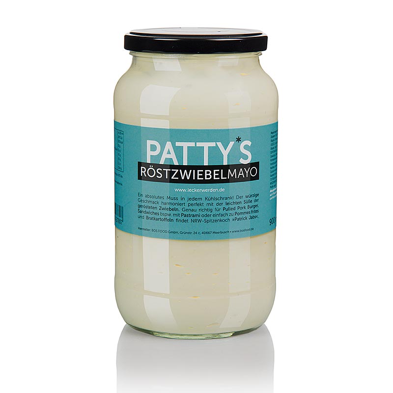 Patty's geroosterde uienmayonaise, gemaakt door Patrick Jabs, 900 ml, a creamy and flavorful condiment perfect for sandwiches and dipping