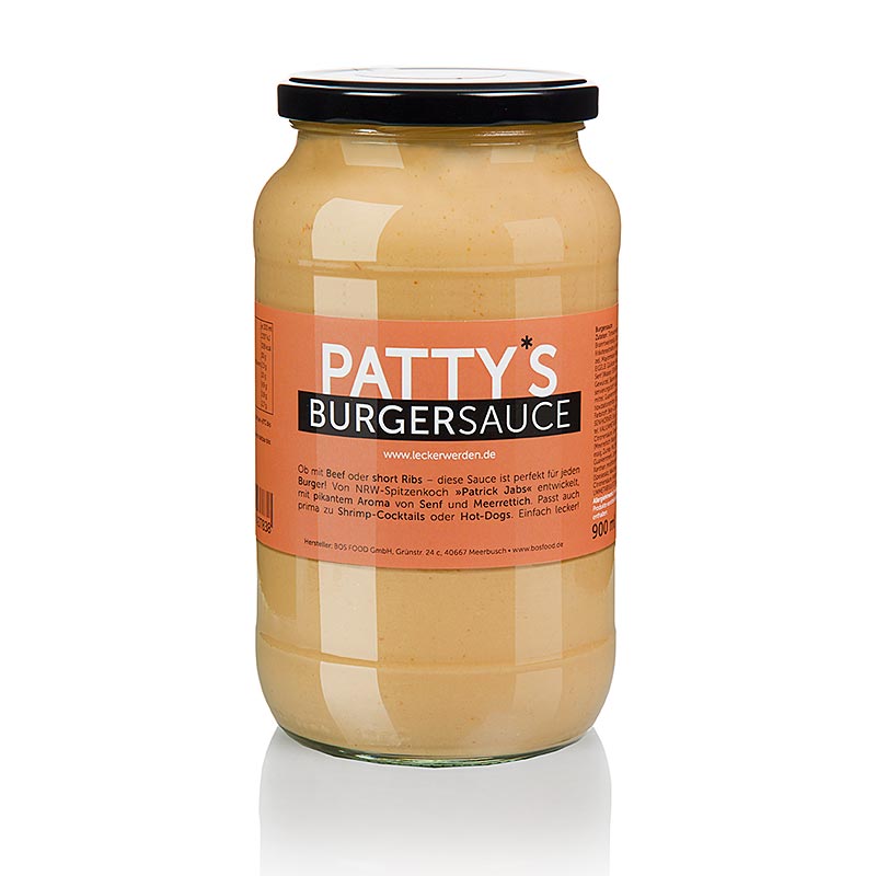 Patty's hamburgersaus, gemaakt door Patrick Jabs, 900 ml - een smakelijke en veelzijdige saus perfect voor het op smaak brengen van hamburgers en andere gerechten