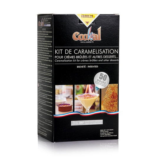 Crème brûlée-set vanille, karamelliseren met flambëeressence, 50 porties, 51-delig.