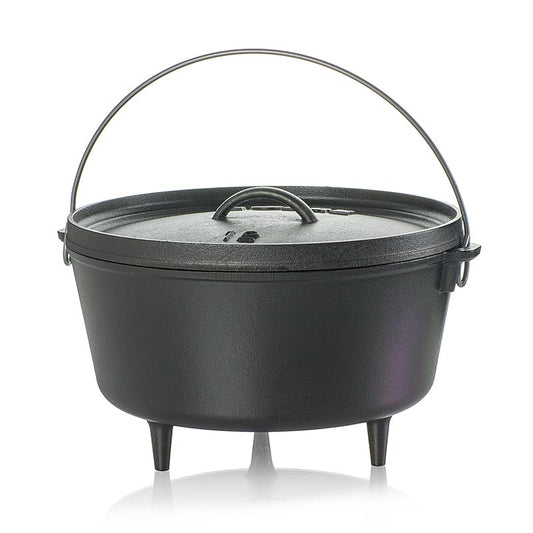 Roestvrijstalen kookpot met deksel en 3 voeten, perfect voor koken buiten op open vuur, Ø 30,5cm, inhoud 7,6 L, ideaal voor kamperen en outdoor koken, 1 stuk