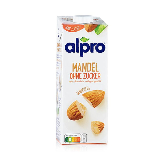 Afbeelding van een fles ongezoete Alpro amandeldrank van 1 liter