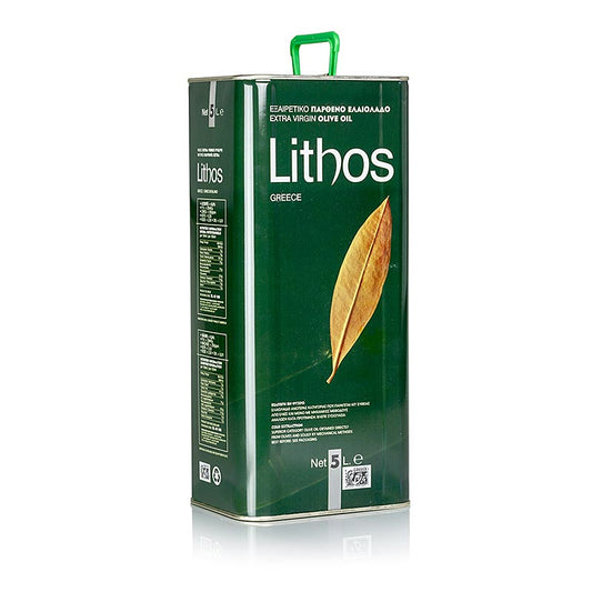 Extra vierge olijfolie van de eerste persing, afkomstig uit Lithos, Peloponnesos, verpakt in een fles van 5 liter