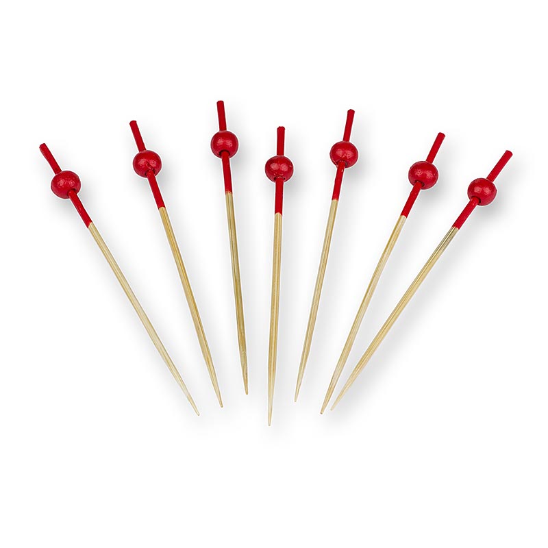 Houten spiesen, met rood gekleurd uiteinde en rode bol, 9 cm, 100 stuks