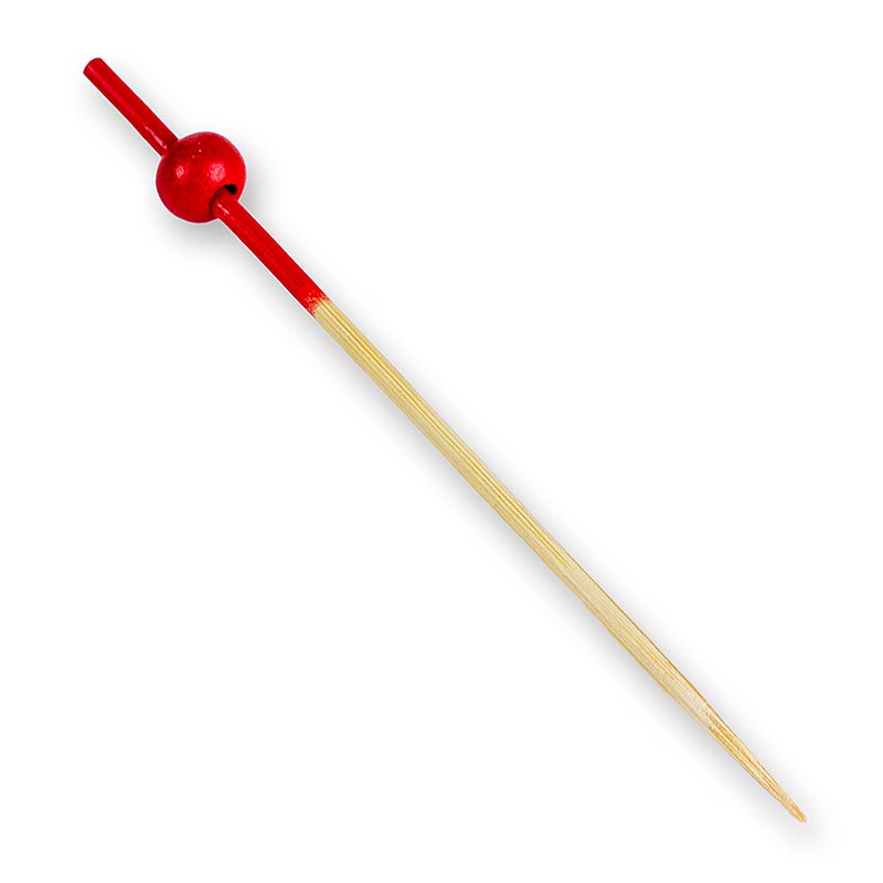 Houten spiesen, met rood gekleurd uiteinde en rode bol, 9 cm, 100 stuks