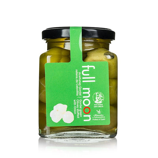 Groene olijven, zonder pit, Gordal, met uien, San Carlos Gourmet, 300 g