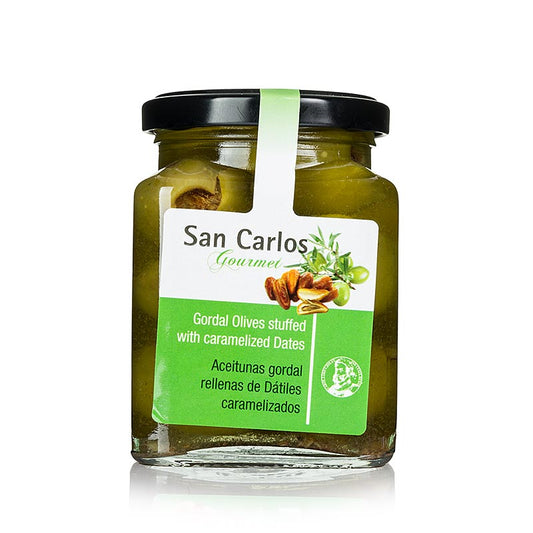Groene olijven, zonder pit, Gordal, met gekarameliseerde dadels, San Carlos, 300 g