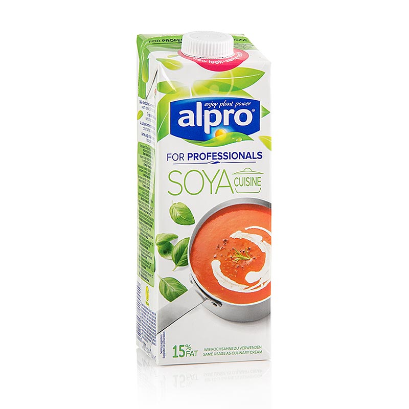 A 1-liter container of Alpro Soya Cuisine Kookroom, a professional-grade soya-based cooking cream