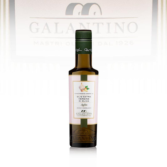 250 ml bottle of Galantino garlic-infused olive oil, perfect for enhancing dishes with rich and savory flavors