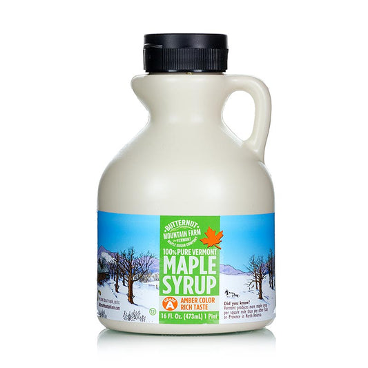 Amber 473 ml Vermont Ahornsiroop product in a glass bottle