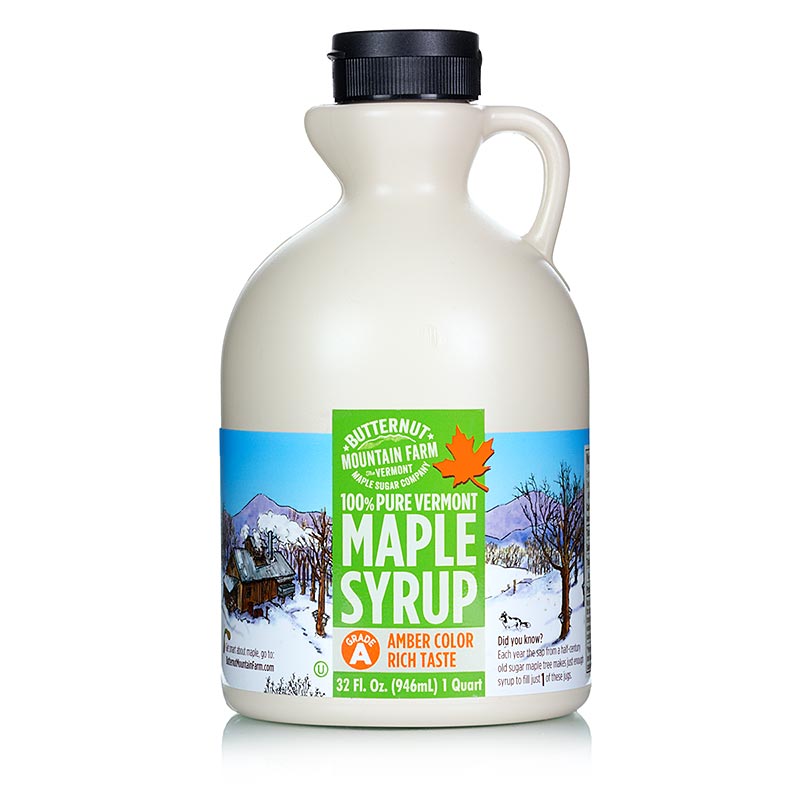 Ahornsiroop - Amber, Vermont, 946 ml - Fles biologische ahornsiroop uit Vermont met rijke, amberkleurige smaak
