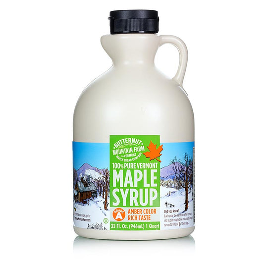 Ahornsiroop - Amber, Vermont, 946 ml - Fles biologische ahornsiroop uit Vermont met rijke, amberkleurige smaak