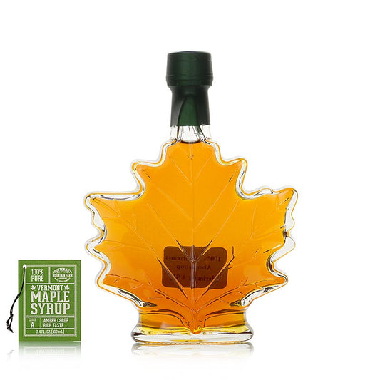 100 ml bottle of rich and fragrant Amber Vermont Ahornsiroop syrup