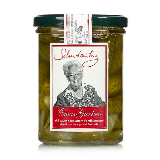 Oma's augurken, zoetzuur gepekeld, Schudeisky, 400 g - traditionele augurken in zoetzure pekel, heerlijk geconserveerd in een glazen pot van 400 gram