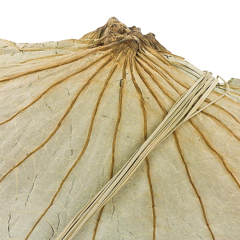  Lotusbladeren, gedroogd, 454 g: A high-quality photograph of the 454 g package of dried lotus leaves, a popular ingredient in Asian cuisine