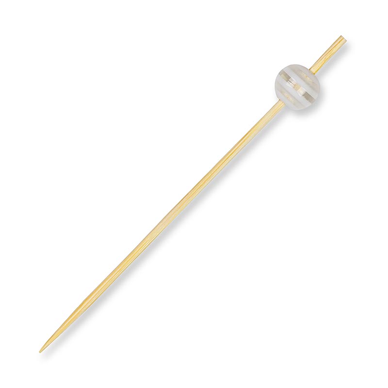 Houten spiesen, met "kristallen bol" transparant/wit gestreept, 9 cm, 100 stuks