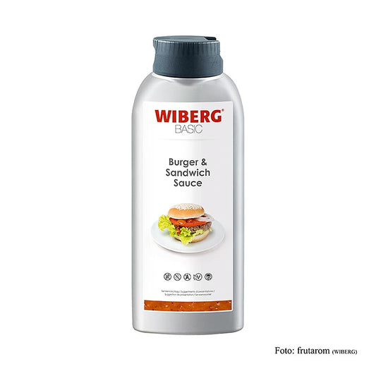 alt=695 ml bottle of WIBERG hamburger and sandwich sauce, perfect for adding a delicious and creamy flavor to your favorite burgers and sandwiches