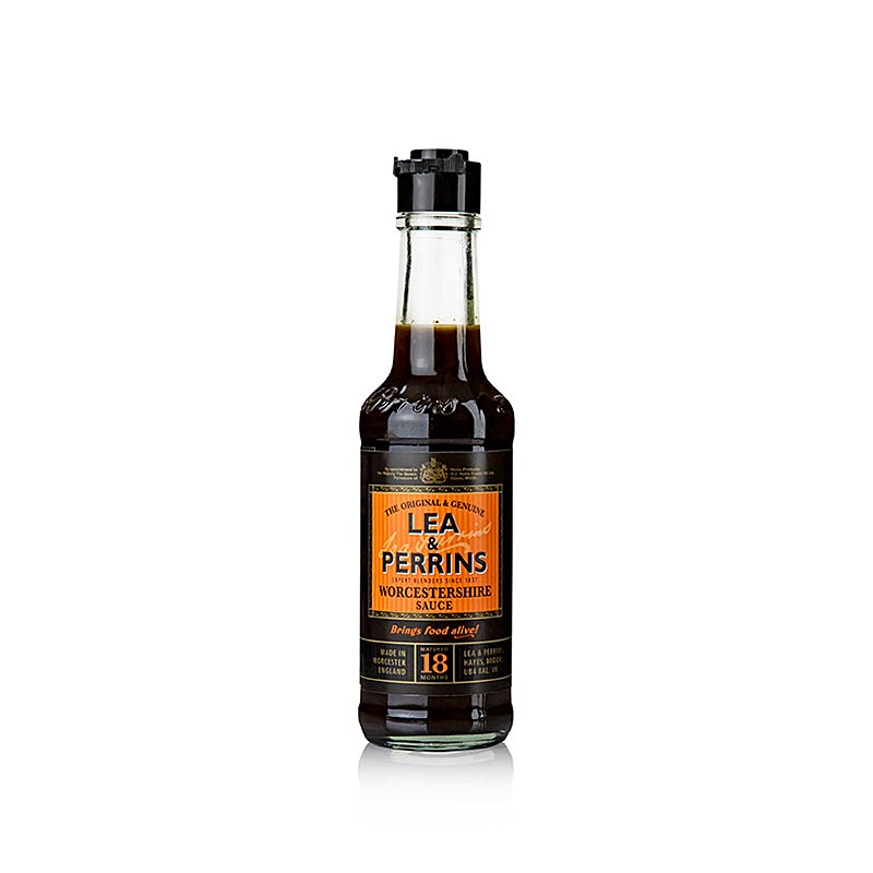 150 ml bottle of Lea & Perrins Worcestershire sauce, a classic savory condiment