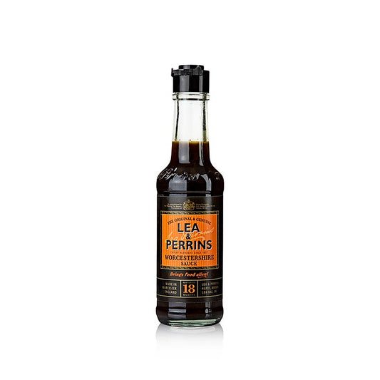 150 ml bottle of Lea & Perrins Worcestershire sauce, a classic savory condiment