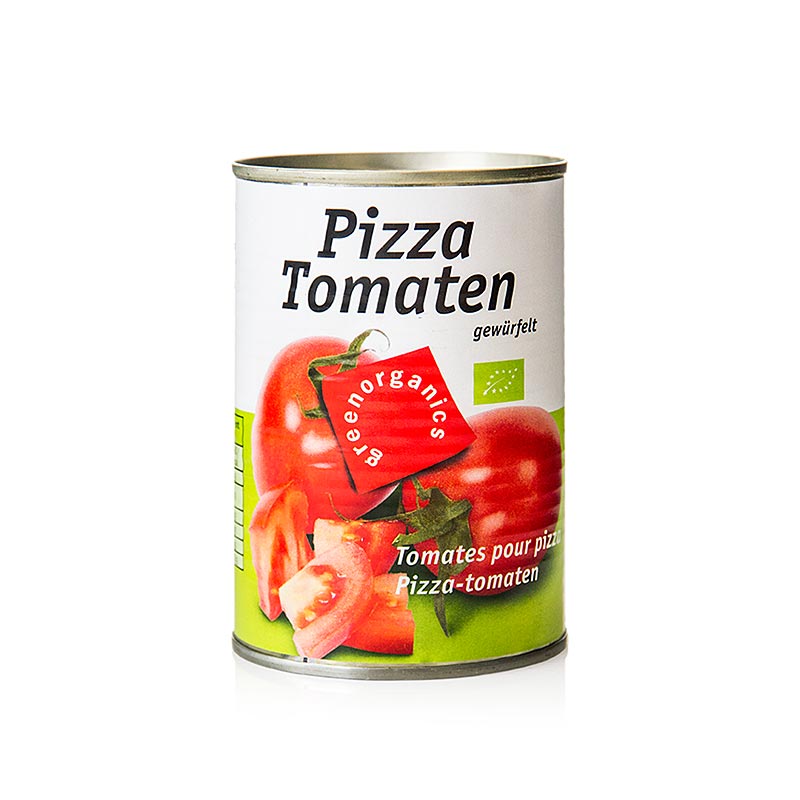 Alt text: Organic green tomato pieces in a 400g can, Tomaatstukjes, Groen, Bio, BIO