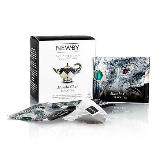 Afbeelding van Newby Tea Masala Chai, zwarte thee, 37,5 g, 15 stukjes thee in een verpakking, perfect voor een aromatische en smaakvolle kop chai-thee
