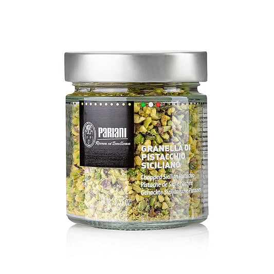Fijngehakte Siciliaanse pistaches from Pariani, 100g packaging, high-quality product